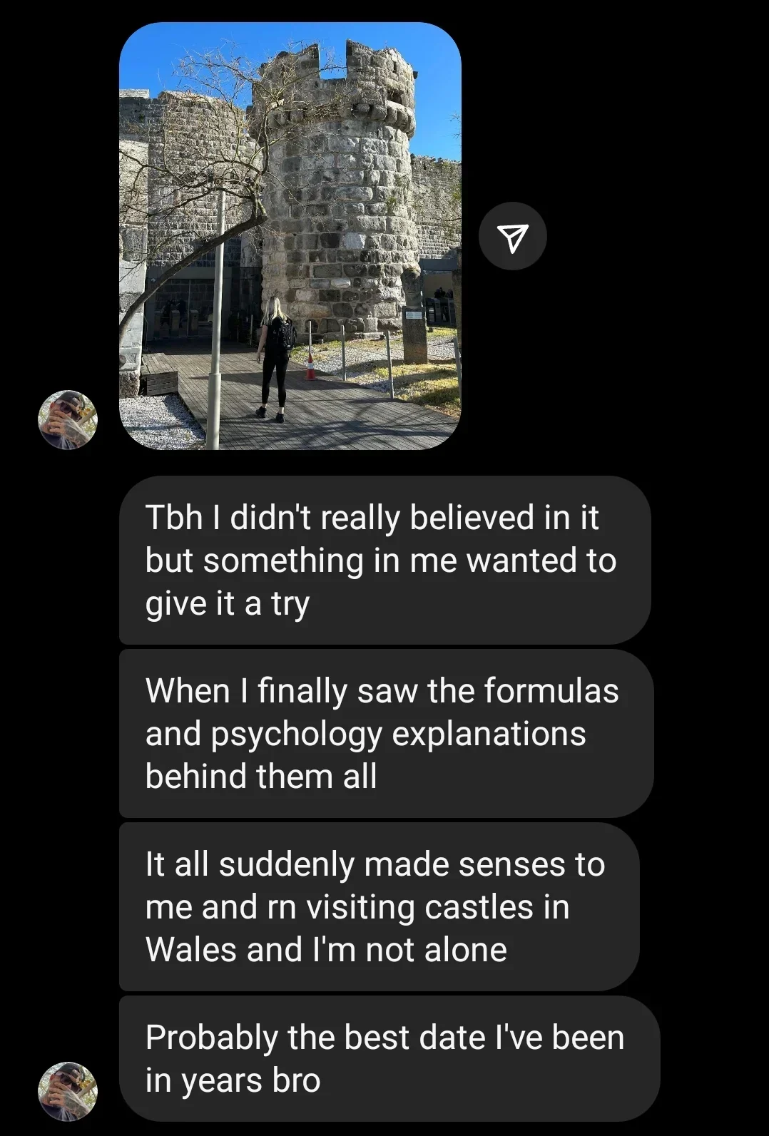 Customer testimonial screenshot about a date
